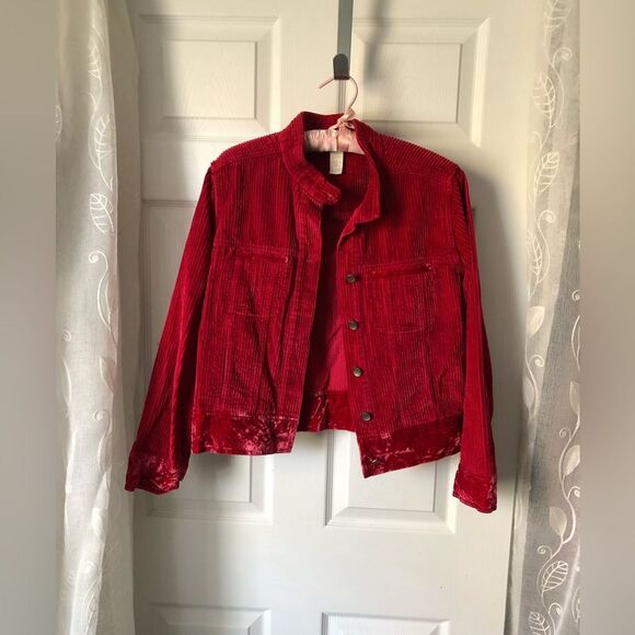 J. Jill Red Corduroy Velvet Trim Jacket 100% cotton Size XS P - Picture 2 of 8